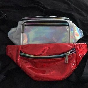 Red and silver shiny fanny packs
